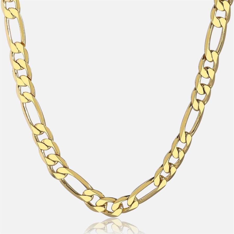 Collar de cadena de oro puro, joyería chapada en oro de 24k, collar Figaro pesado de 10mm para hombres, 22 pulgadas 280t