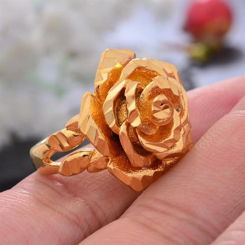 Anéis de casamento Etiópia Dubai Rosa Cor de Ouro para Mulheres Meninas Flor Simples Dedo Tendência Anel Jóias PartyWedding252h