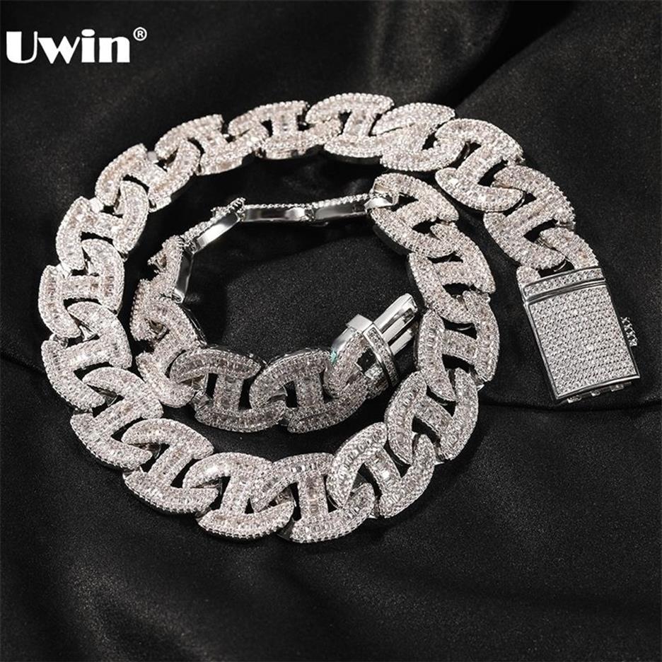 UWIN 17MM Heavy Miami Baguette Collares de circón para hombres Cadena de eslabones cubanos helados AAA CZ Collares con ajuste de puntas Joyería de hip hop 23502