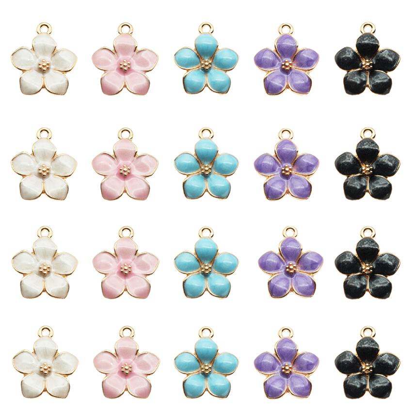 Ensemble de 100 pièces de breloques en forme de fleur en émail, classique et mignon, pendentif, collier, Bracelet, bricolage, bijoux uniques pour femmes, accessoires 298s