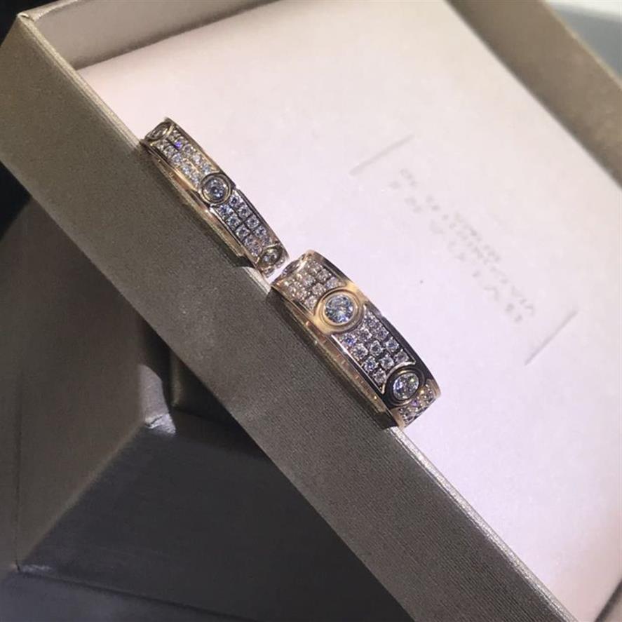 Full Diamond Titanium Steel Silver Love Ring Men and Women Rose Gold Rings for Lovers Par Jewelry Gift196s