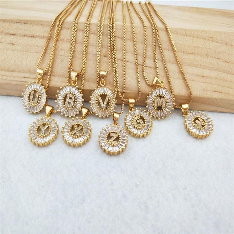 10 stks Goud Kleur Ronde Micro Pave Crystal Zirconia 26 Letter Hangers Charms Ketting Sieraden Maken Voor Vrouw Nk348 J190712291R