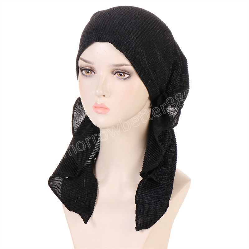 Donne musulmane Solido Pre-Legato Foulard Femminile Lucido Turbante Cancro Chemio Cappello Cappello Perdita di Capelli Copertura Copricapo Copricapi Stretch Bandana