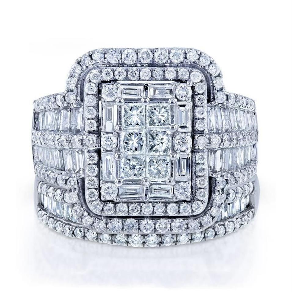 Anéis de casamento vintage feminino branco cristal pedra anel clássico cor prata para mulheres charme noiva quadrado grande noivado setwedding262j