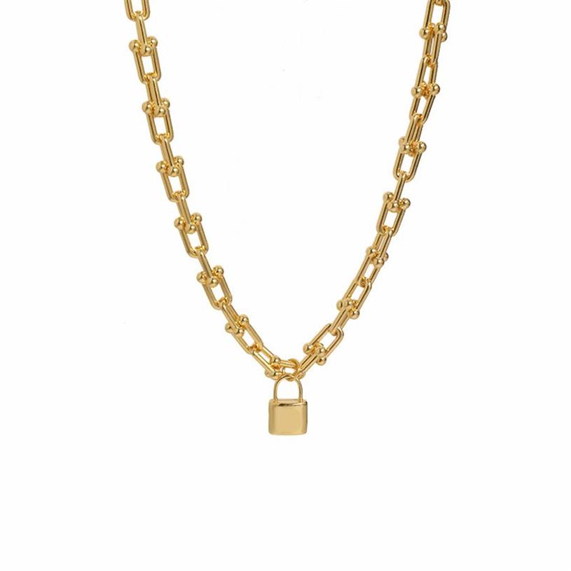 45 cm Ny design Brand Heart Love Locks U Shape Halsband för kvinnor Rostfritt stål Tillbehör Zircon Silver Color Rose Jewelr218Z