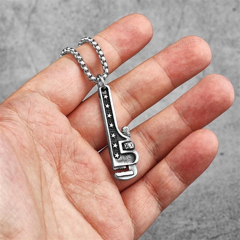 Chains Pipe Wrench Tools Stainless Steel Men Necklaces Pendants Chain Trendy Punk For Boyfriend Male Jewelry Creativity Gift Whole228j