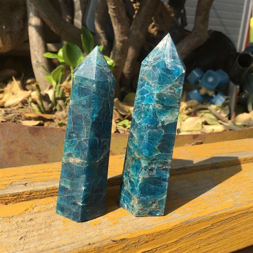 Baguette en cristal d'apatite bleue naturelle, 2 pièces, pierre à point unique pour la guérison T200117322V