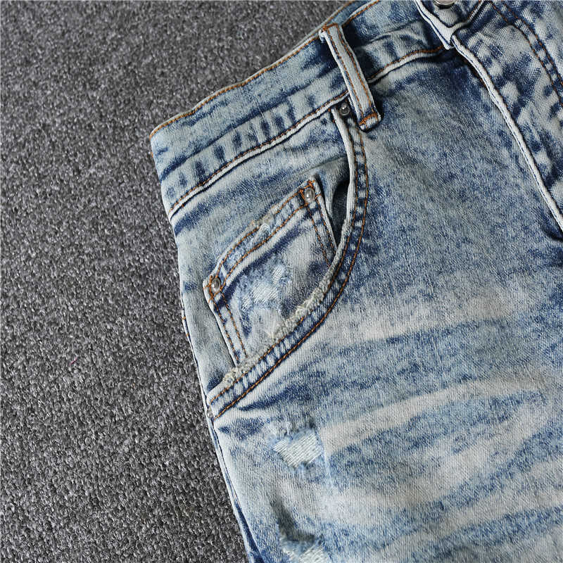 designer amirsswash water blauw gat gedragen cashewnoot licht Slim Fit Jeans Heren en dames high street fashion merk