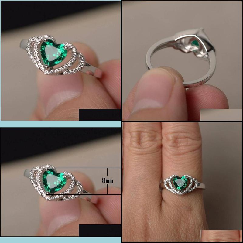 Bandringar Fashion Crystal Green Zircon Heart Shaped Wedding Rings for Women Rose Gold Elegant Engagement Jewelry Gift Drop Delivery J DHN0Z