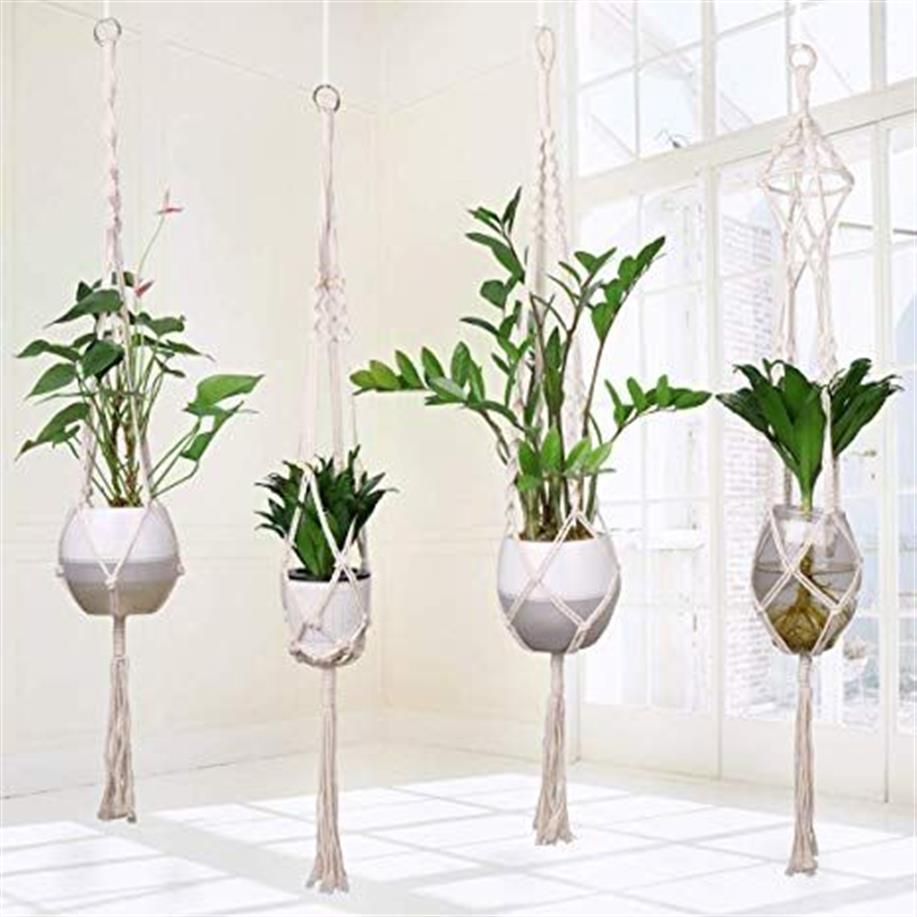 Macrame Plant Hanger مصنوعة يدويًا منسوجة من القطن الحائط جدار شنقا سلة زارع لصالح حديقة داخلية في الهواء الطلق شرفة C187O