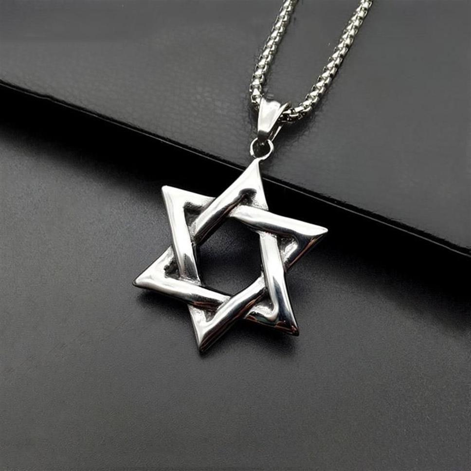 Colares Pingente Estrela de David Israel Cadeia Colar Mulheres Aço Inoxidável Judaica Prata Cor Judaico Homens JóiasPendant286m