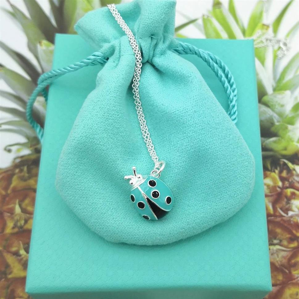 Sterling Silver 925 Classic Fashion Exclusive Blue Beetle Pendant Ladies Necklace Ladybug Neckores Jewelry308R