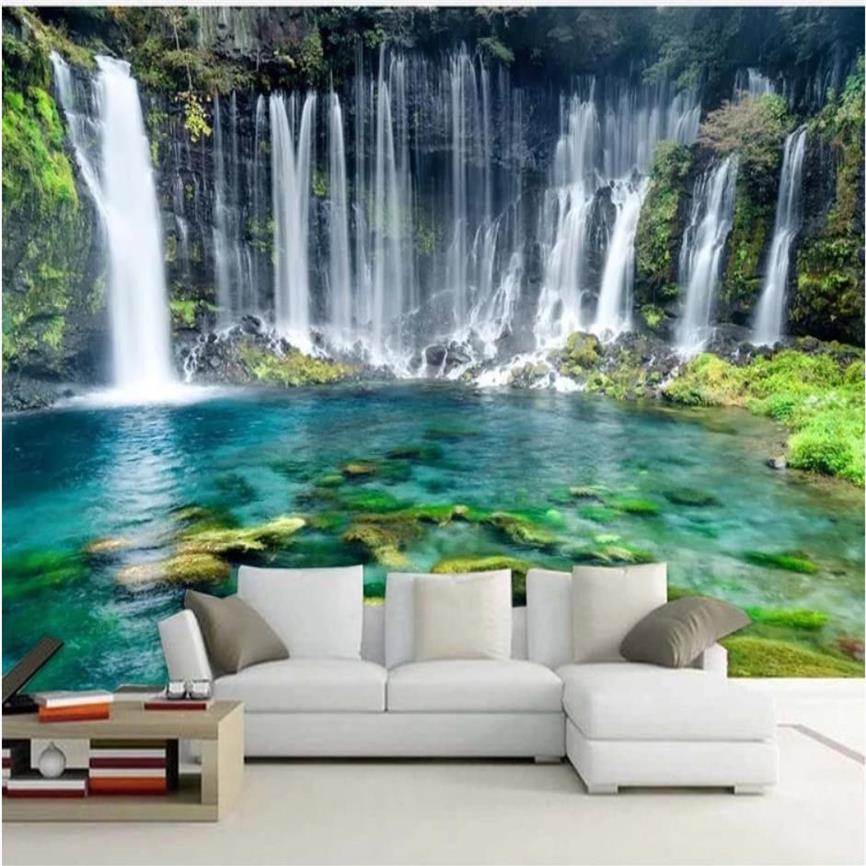 paesaggio verde semplice bella cascata sfondo muro carta da parati moderna soggiorno 225k