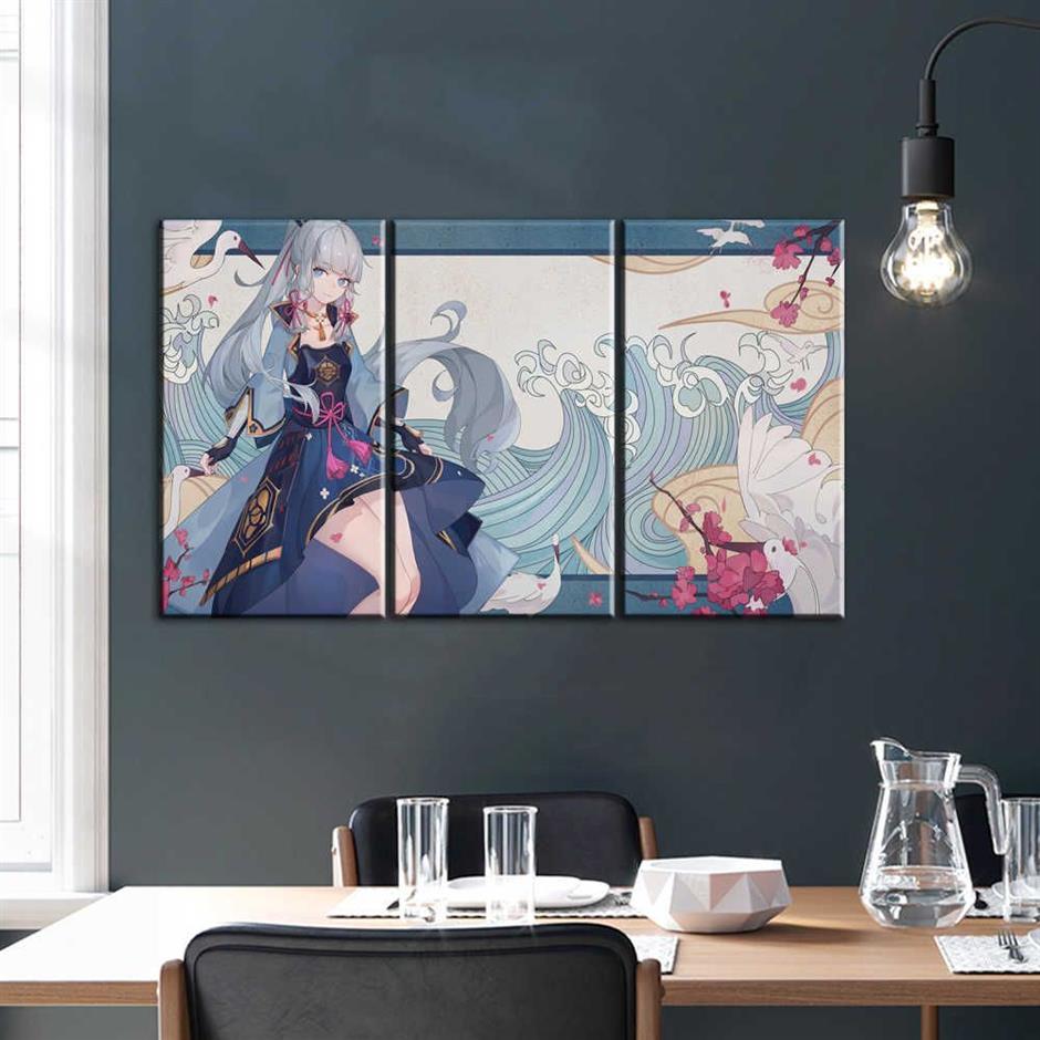 genshin impact jeu affiche décor à la maison hd peinture Kamisato Ayaka miss peinture murale affiche anime étude chambre Bar café mur Y0927288j