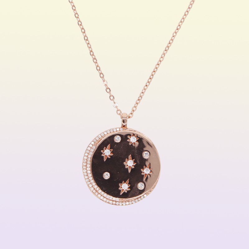 Gold Rose Gold Plated Star Signet Halsband CZ Moon Star Engraved Plated Geometric Classic Women Nalband7372916