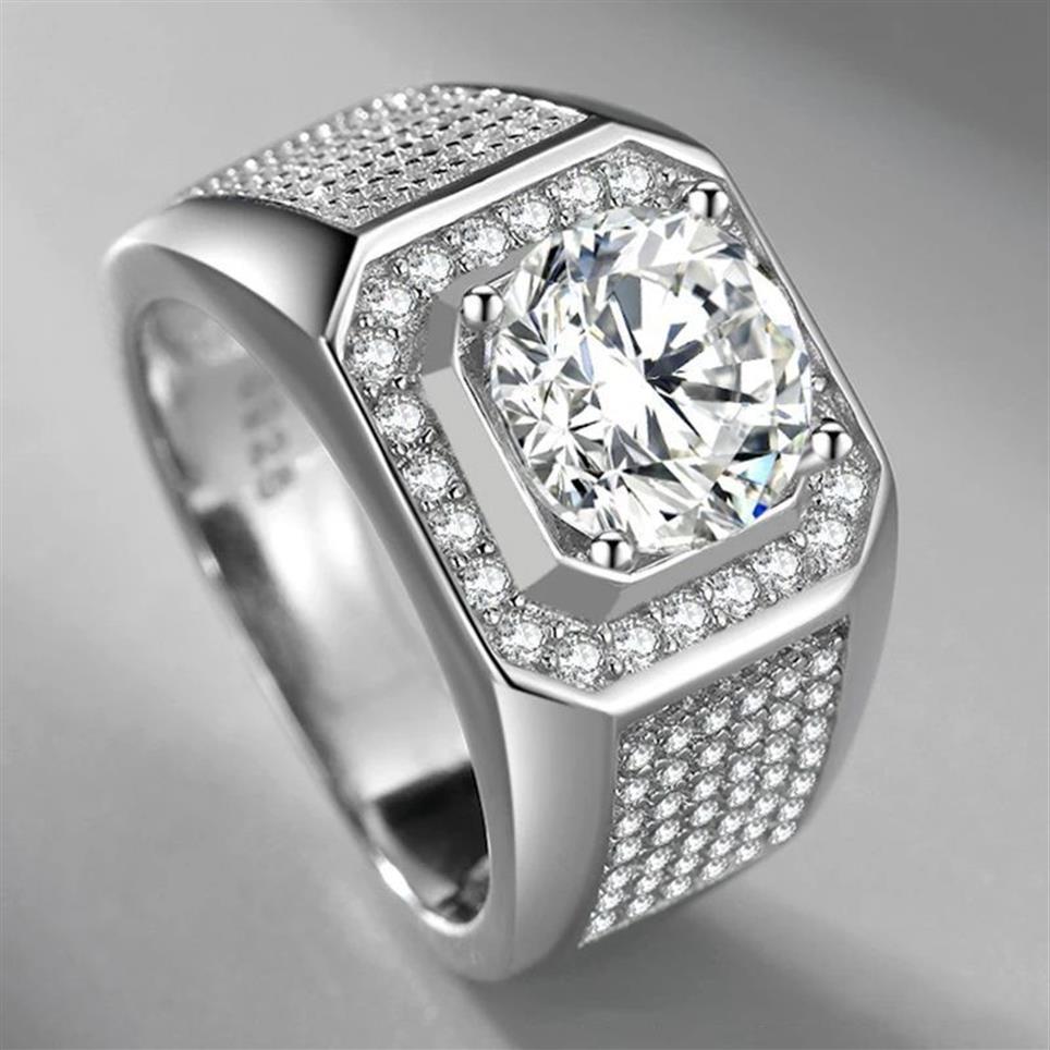 Simulato Moissanite S925 Anello in argento da uomo Matrimonio Fidanzamento Anello con diamanti quadrati Micro intarsiato Multy Diamanti Gioielli Gift217b