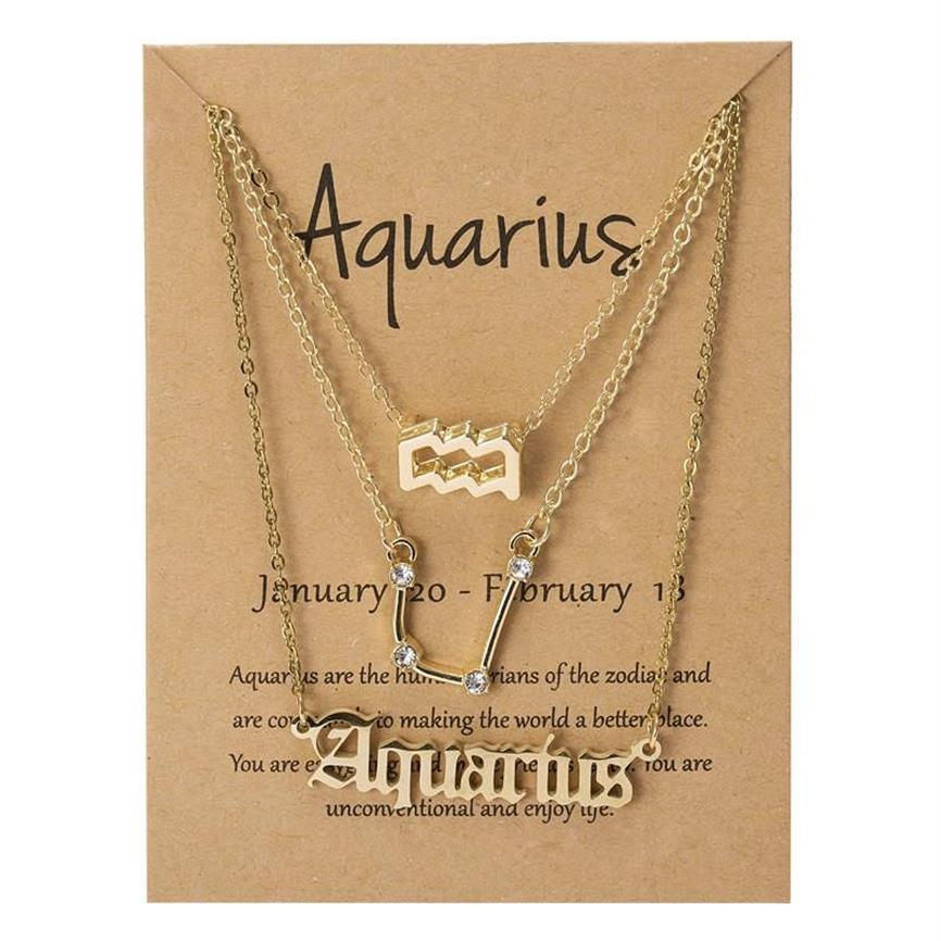 Pendant Necklaces Set Cardboard Star Zodiac Sign 12 Constellation Charm Gold Color Necklace Aries Cancer Leo Scorpio JewelryP3182