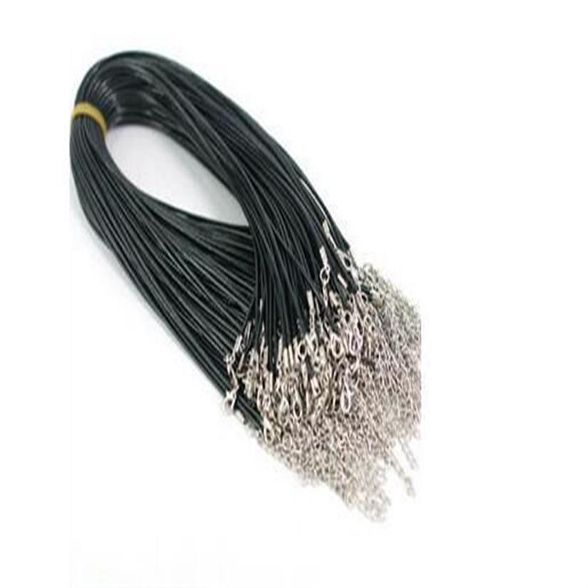 Cordon en cuir PU noir de 2mm, 100 pièces, fermoir à homard en métal, cordon de collier pour bricolage, bijoux artisanaux 18 287S