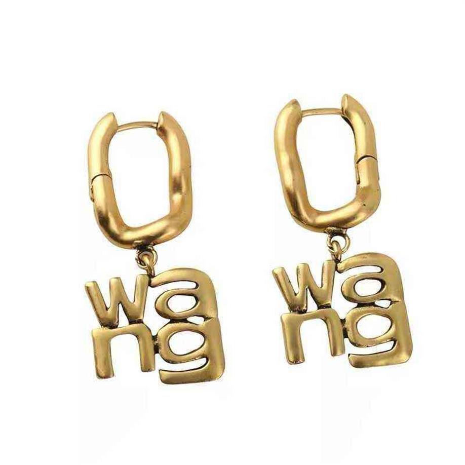 Vintage Kupferlegierung Frauen Lange Tropfenohrring Buchstabe WANG Mode Ohrringe H1027239Y