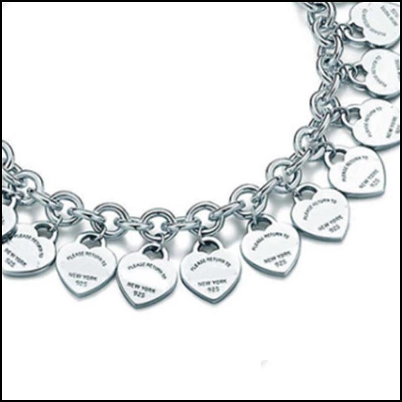 Цепочка из стерлингового серебра 925 пробы, классическая мода, женский браслет с сердечками, ювелирные изделия, подарок на праздник, 200925, Прямая доставка Dhhyi
