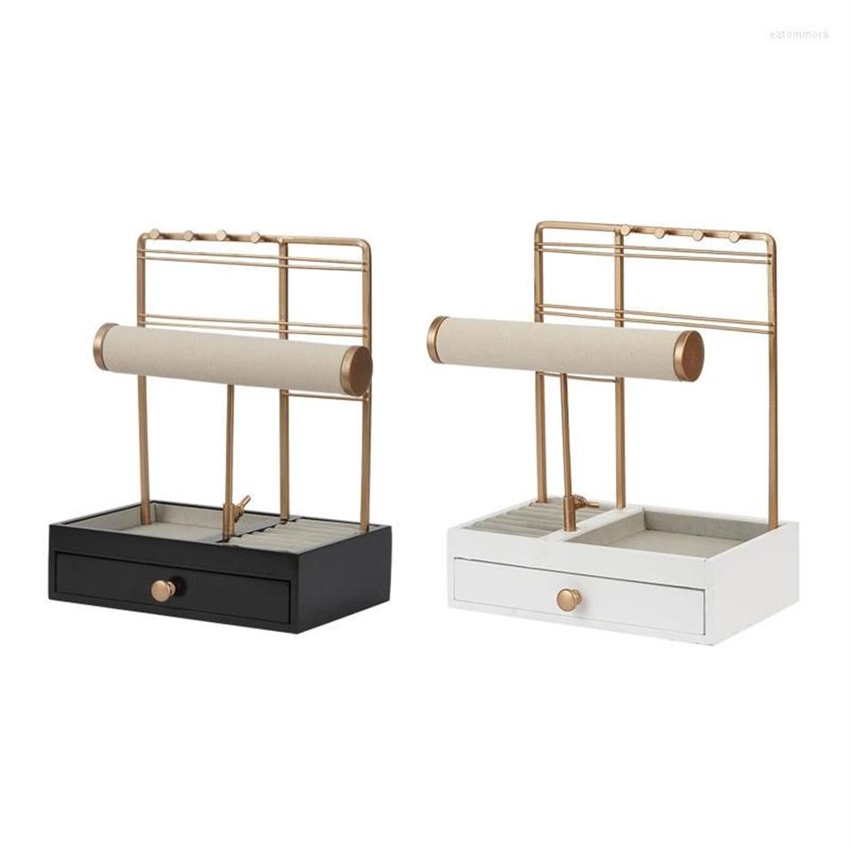 Bolsas de jóias Brinco de ouro Titular Organizador Stud Display Stand para Show Tiered Rack com bandeja de madeira Drawer215F