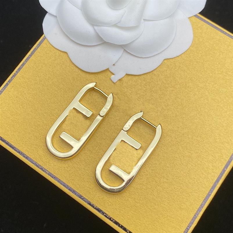 새로운 패션 브랜드 귀걸이 컬러 후프 다이아몬드 Double F Letter 놋쇠 재료 성격 이어링 여성 웨딩 파티 디자이너 Jewe234Z