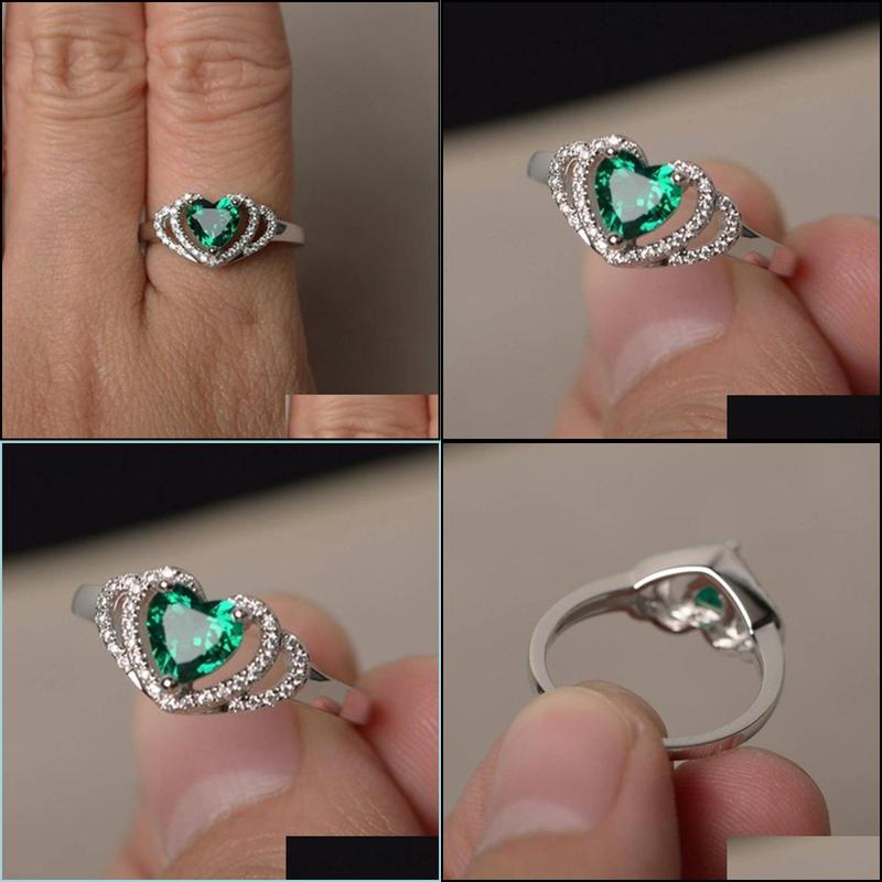 Bandringar Fashion Crystal Green Zircon Heart Shaped Wedding Rings for Women Rose Gold Elegant Engagement Jewelry Gift Drop Delivery J DHN0Z