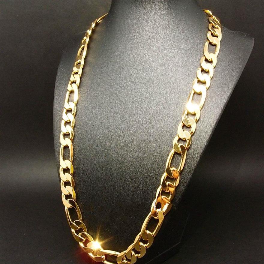 Novo pesado 94g 12mm 24k amarelo sólido ouro preenchido colar masculino corrente de meio-fio jóias285b