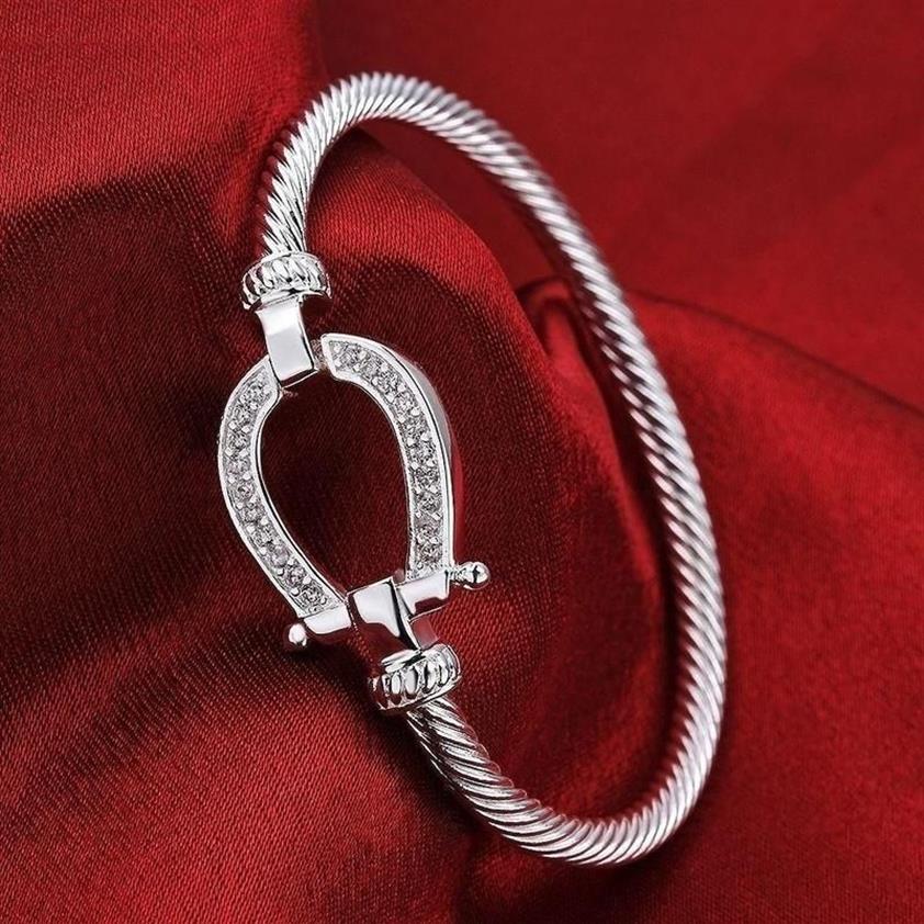 Bangle Silver Plated Filled Horse Shoe Water Drop Armband Fashion Jewelry Rhinestones Women Love Valentine's Day Gift Bangle229i