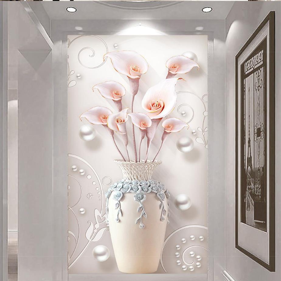 Personalizado mural 3d papel de parede em relevo simples casa e rico vaso interior varanda fundo decoração mural wallpaper3051