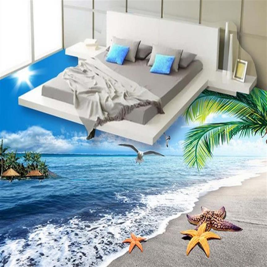 Peinture de plancher moderne 3d Seascape Beach Floor peinture mural-3d pvc wallpaper auto-adhésif peint au sol-3d3019