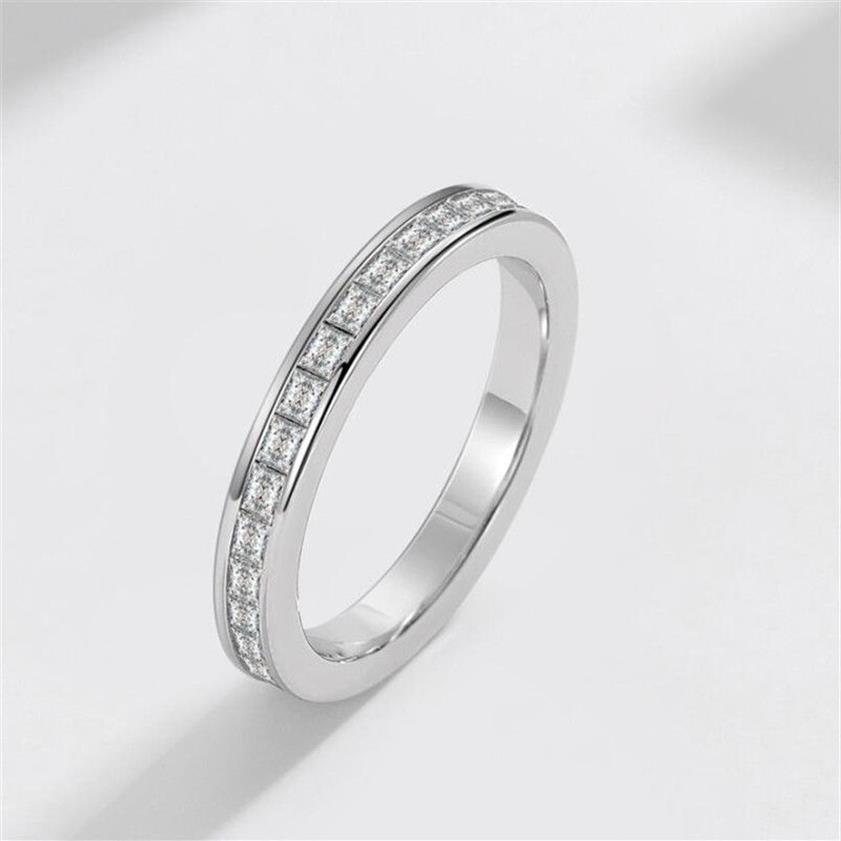 2021 nuovo Arrivo Semplice Gioelleria Raffinata E Alla Moda Reale 100% 925 Sterling Siver Pieno Princess Cut Topazio Bianco CZ Diamante Delle Donne Wedding Band R201Z