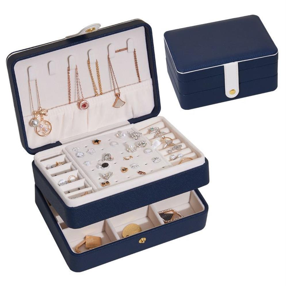 Stort dubbelskiktsmycken Box Pu Leather Necklace Earring Ring Holder Kista Makeup Lagringsorganisatör Box för gåvor 17 12 8CM2335