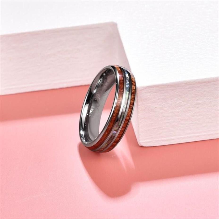 Wedding Rings 6mm Hawaiian Koa Wood And Abalone Shell Tungsten Carbide For Women MenWedding Lois22236d