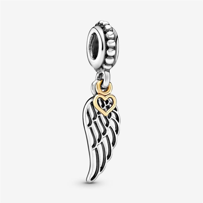 Nowy przylot 925 Sterling Silver Angel Wing and Heart Dangle Charm Fit Oryginalny europejski urok bransoletki mody Akcesoria 302Z