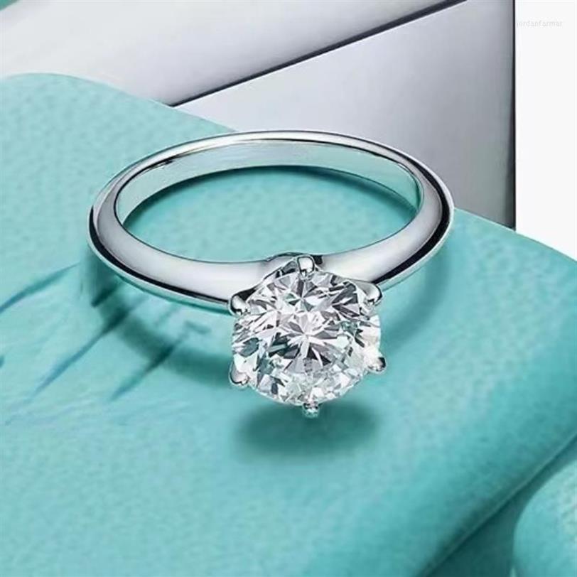 Cluster anneaux Lesf 2 Moisanite Diamond Ring 925 Engagement argenté classique Round Women's Wedding Gift2241