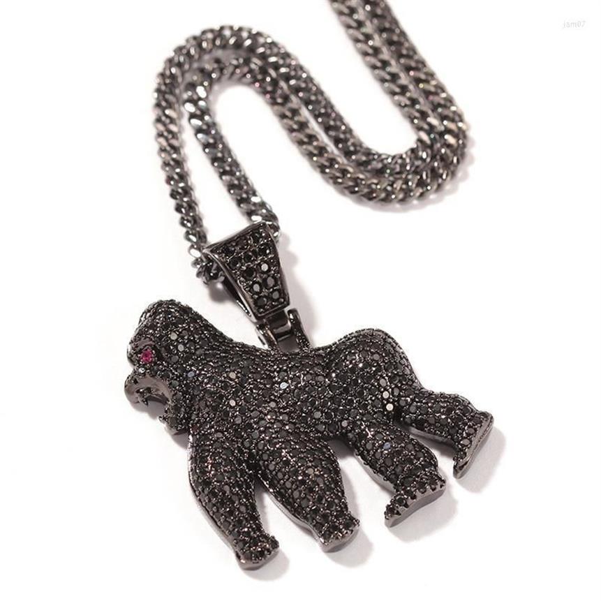 Hanger Kettingen Hip Hop CZ Steen Verharde Bling Iced Out Gorilla Dier Hangers Voor Mannen Rapper Sieraden Zwart Goud Zilver ColorPend280h