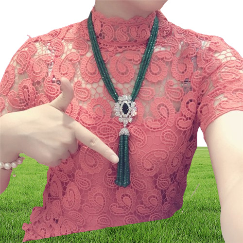 Sälj Natural Green Jade Micro Inlay Zircon Clasp Tassel Necklace Long Sweater Chain Fashion Jewelry279H6113859