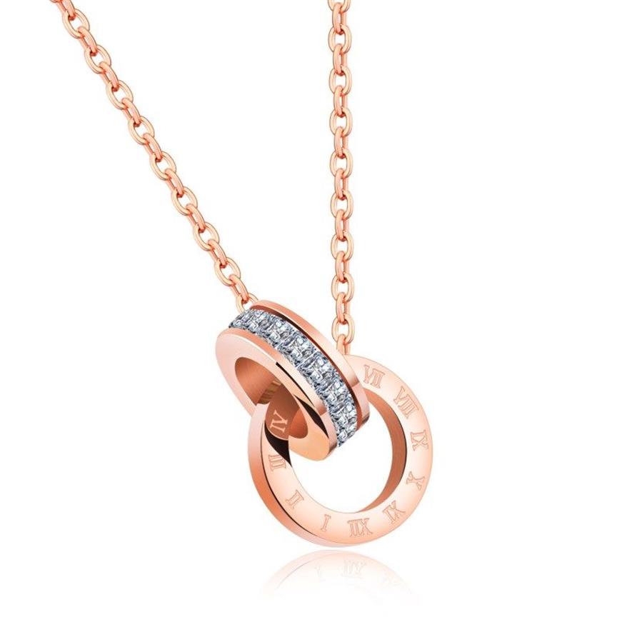 Lock Your Love Halsketten RingCircles Anhänger 18 Karat Roségold Zirkon Kreative einzigartige Designer-Accessoires für Frauen Damenschmuck N2698