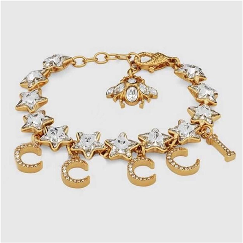Designer Crystal Link Bracelet Cuff Bangle Men Women Gold Color Stainless Steel Jewelry Unisex High Quality Hip-hop Bracelets286Y