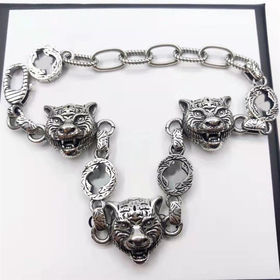 2021 Moda Link Chainhop Pulsera de cabeza de tigre dominante Estilo antiguo Vintage Plata antigua Cinturón de alta calidad Box180O