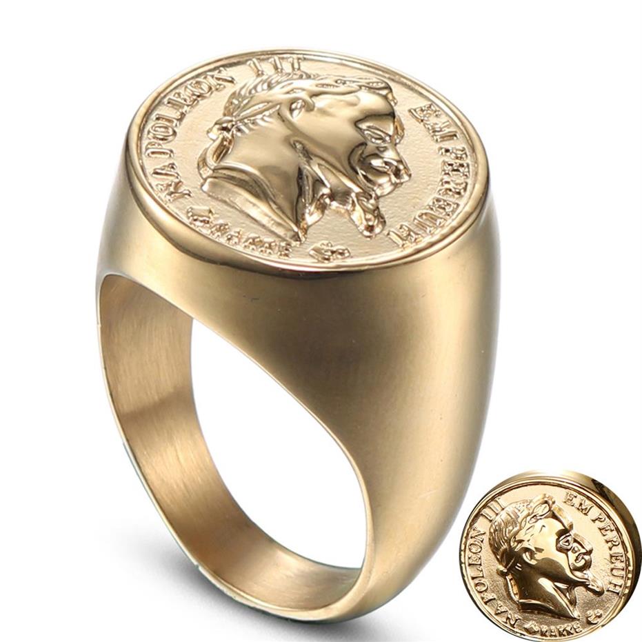 Roestvrij staal Napoleon hoofd sculptuur ring goud massief mannen VS standaard maat 7 8 9 10 11 12 13 14 driedimensionale letter extra 2254