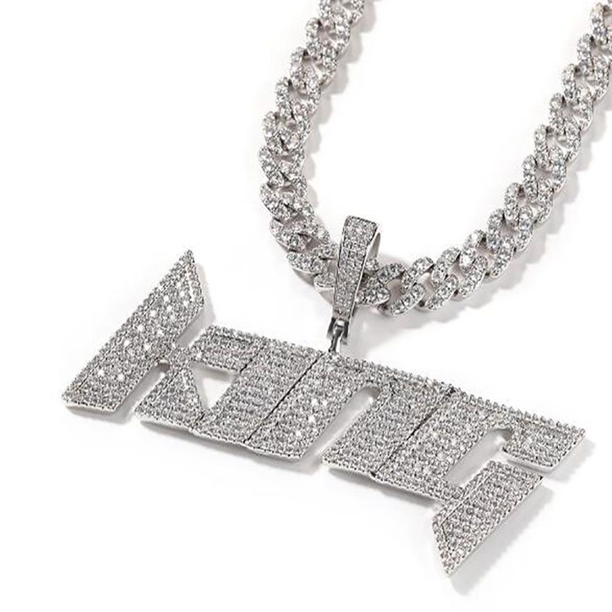 Nom personnalisé pendentif collier hommes femmes glacé broche réglage pendentif personnalisé charmes piège rappeur cubique zircone Hiphop Jewelr288n