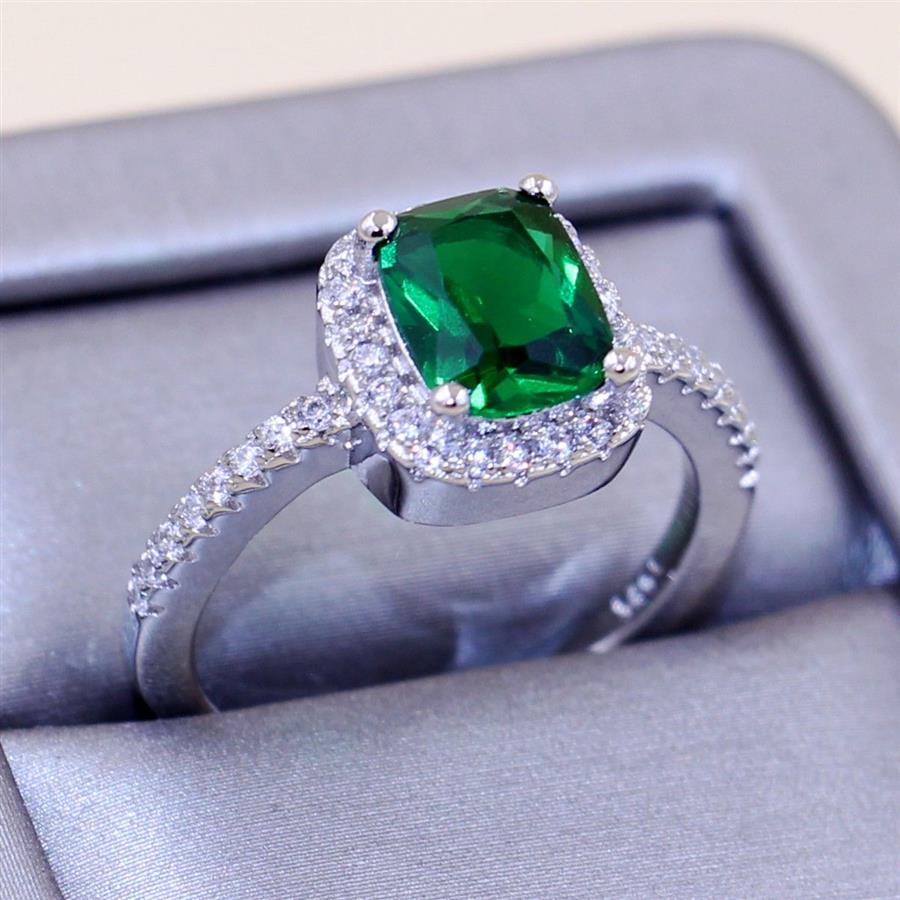 Tamanho 5-10 novas joias da moda feminina 925 prata esterlina esmeralda cz diamante formato de almofada anel de noivado feminino para amantes gi232n