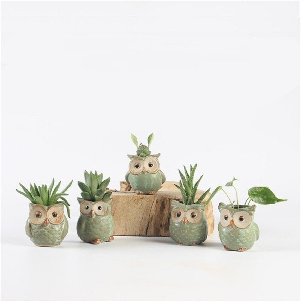 5-delige set creatieve keramische uilvorm bloempotten plantenbak bureau schattig ontwerp succulent Y2007232448