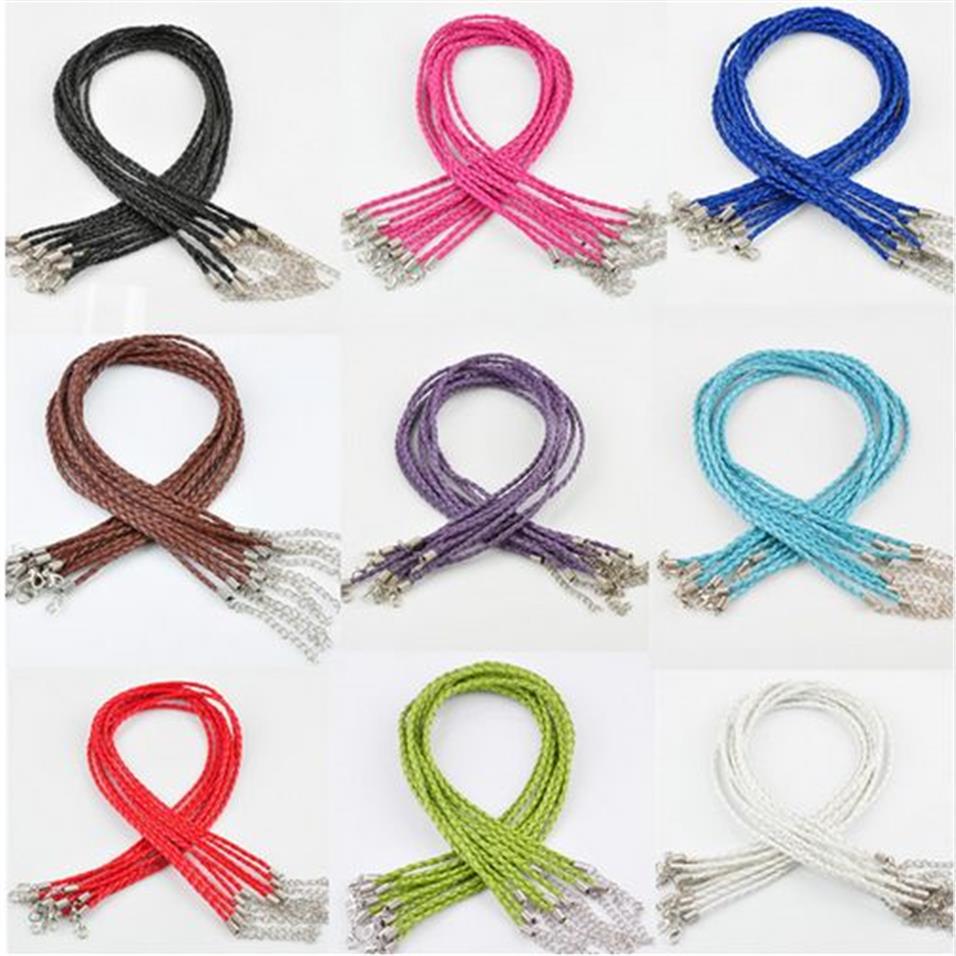 En Stock, de 50 pièces de fermoir à homard de 3MM 18, tricot de couleur mixte, collier en corde tressée en cuir pour la fabrication de bijoux à faire soi-même, résultats 274F