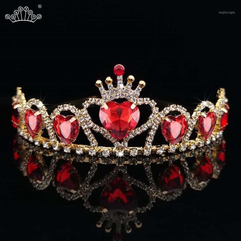 Haarspeldjes Haarspeldjes Barokke Goud Kleur Tiara Rood Hart Koningin Prinses Kronen Kristal Hoofdband Kid Meisjes Bruiloft Accessiories J263A