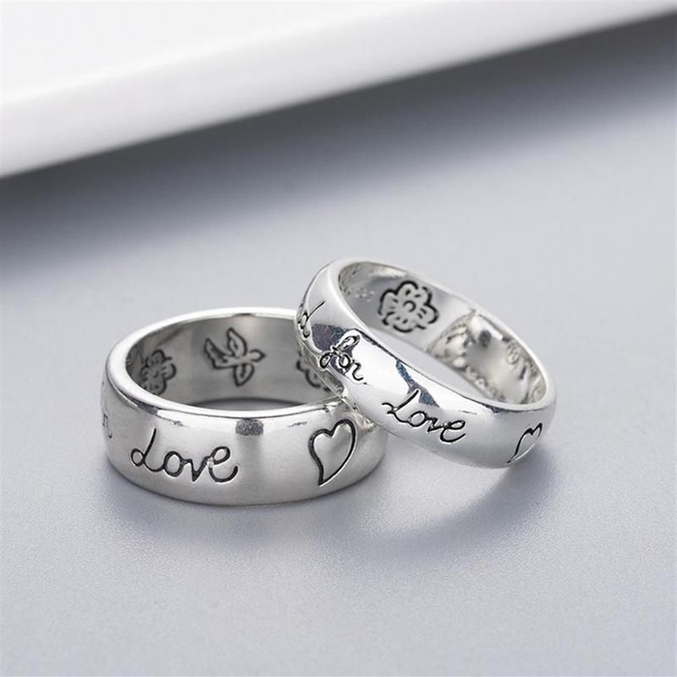 band ring Women Girl Flower Bird Pattern Ring with Stamp Blind for Love Letter men Ring Gift for Love Couple Jewelry w294307N
