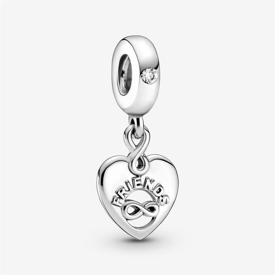 100% Plata de Ley 925 Sparkling Friends Forever Heart Dangle Charms Fit Original European Charm Pulsera Moda Mujer DIY Jewe274f