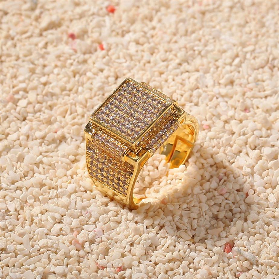 Sparkling Blingbling Ring Band Iced Out Tiny Zircon 18K Yellow Gold Filled Mens Ring Fashion Jewelry Gift3190